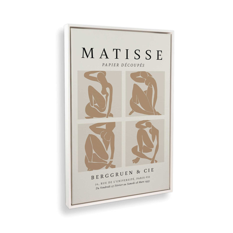 Nus Brun Matisse, affiche d'art, H 36,75 po x l 24,75 po x P 1,75 po, Cadre flottant blanc opaque