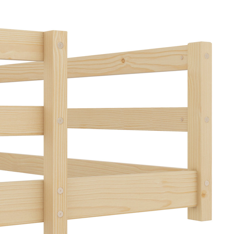 Lit pleine grandeur pour lit en bois de pin, garde-corps de clôture, chêne naturel, stable et confortable avec - Assemblage facile, multifonction, couleur chêne, L 77 po x l 58,1 po H 15,7 po