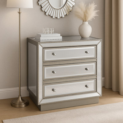 Fonzo Wood 3-Drawer Mirrored Accent Chest