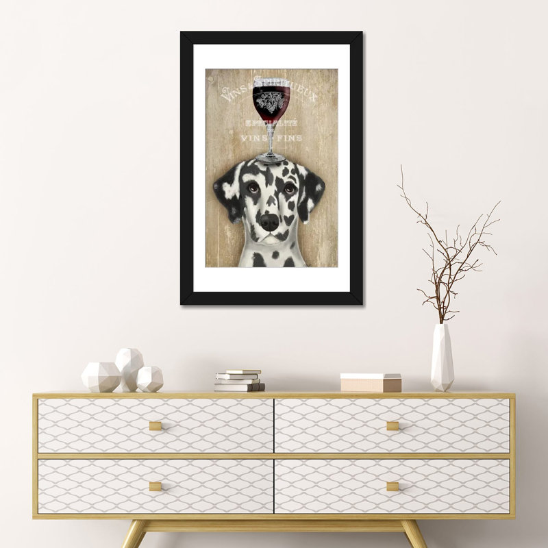 « dog aou vine dalmatien », impression sur toile, H 24 po x l 16 po x P 1 po, Papier d'art encadré noir, Blanc