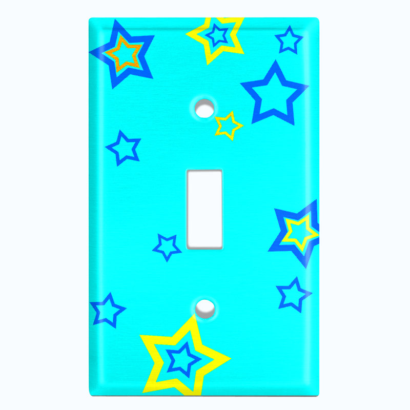 Teal Yellow Star Patterned 1 - Gang Toggle Light Switch Standard Wall Plate