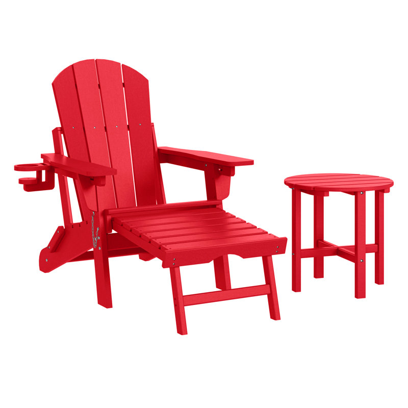 Chaise Adirondack pliante réglable pour l'extérieur avec repose-pieds et table d'appoint ronde Laguna, Rouge