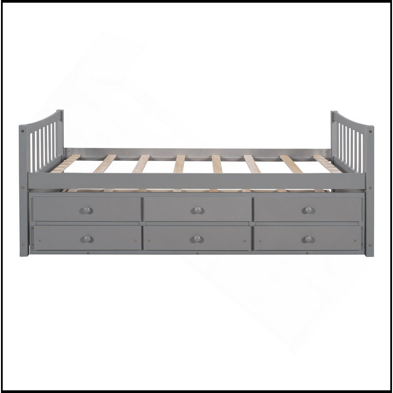 Daybed With Trundle And Drawers, Twin Size, Gray