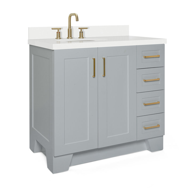 37 IN.  Single Bathroom Vanity, Gray, Left, Oval