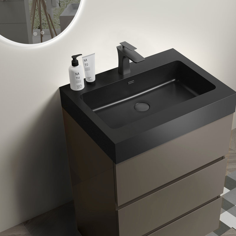 Armoire de salle de bain - 24 po, silencieuse, élégante vue du meuble-lavabo gris, style élégant