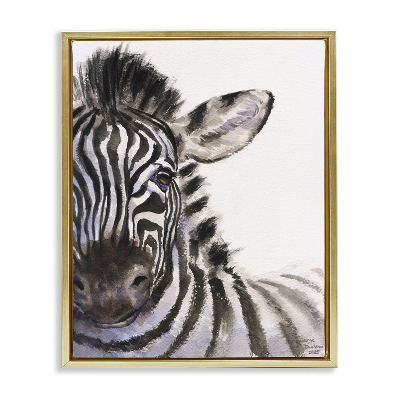 Zebra Portrait on White Floating Frame, design by George Dyachenko, Metallic Gold Floater Framed, 21" H x 17" W