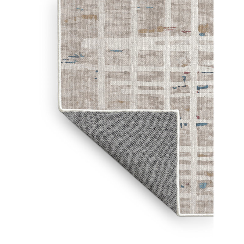 Machine Washable Beige Area Rug, Square 4'