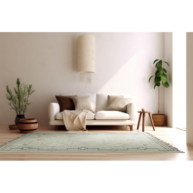 Contemporary Beige Flatweave Wool Geometric Hand-Knotted Area Rug, Rectangle 4' x 6'