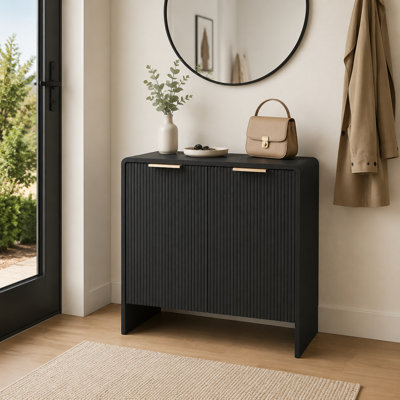 Armoire de rangement à 2 portes avec portes cannelées sculptées Arcen