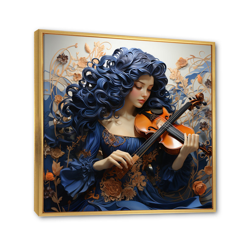 " Blue Music Classical Elegance I ", Gold Floater Framed, 36" H x 36" W x 1.5" D