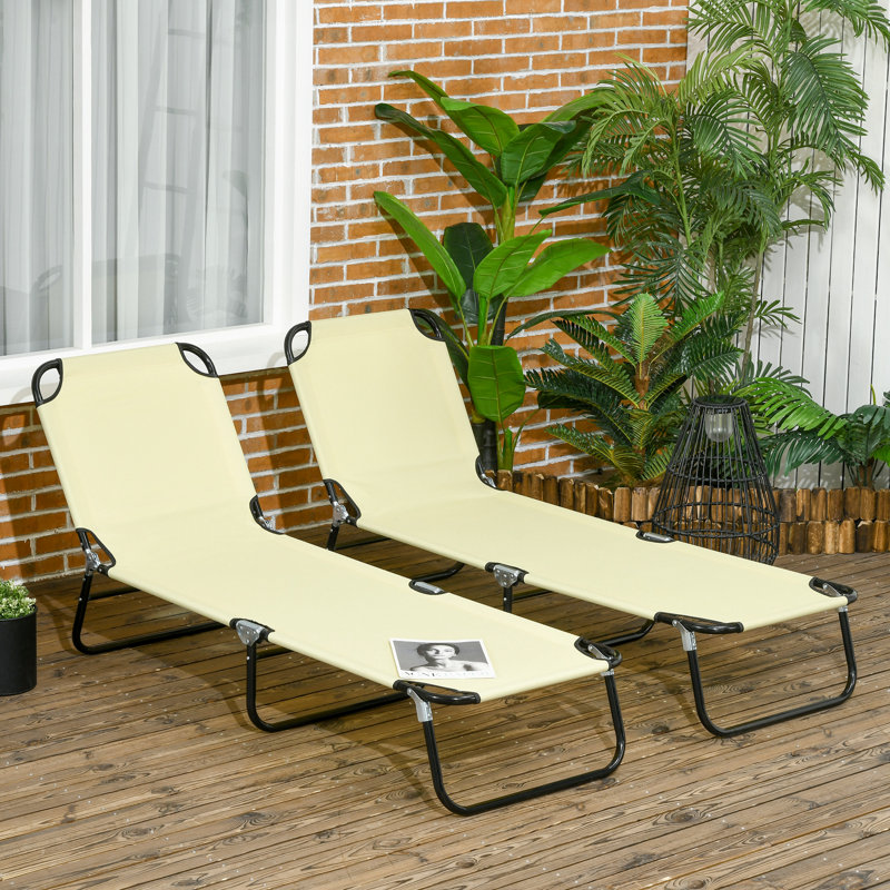 Méridiennes pliantes 2 pièces, chaises de bronzage d'extérieur avec dossier inclinable à 5 niveaux