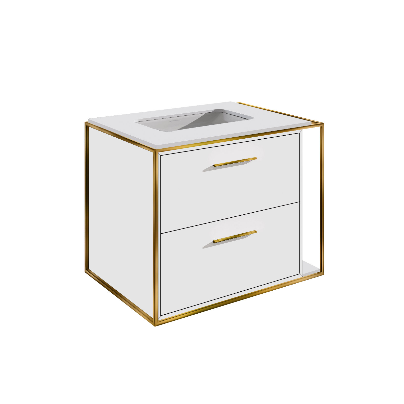 Linea 24" Vanity Base, Brass, Wall Mount, Matte White