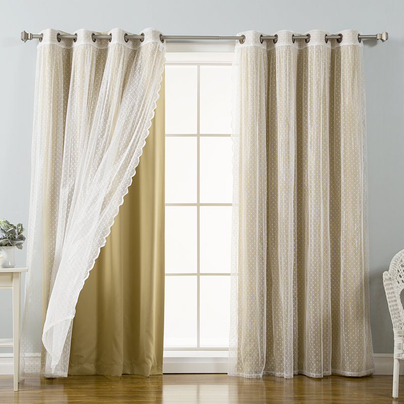 Tulle Polyester Room Darkening Curtain Panels, Wheat, 52" W x 96" L