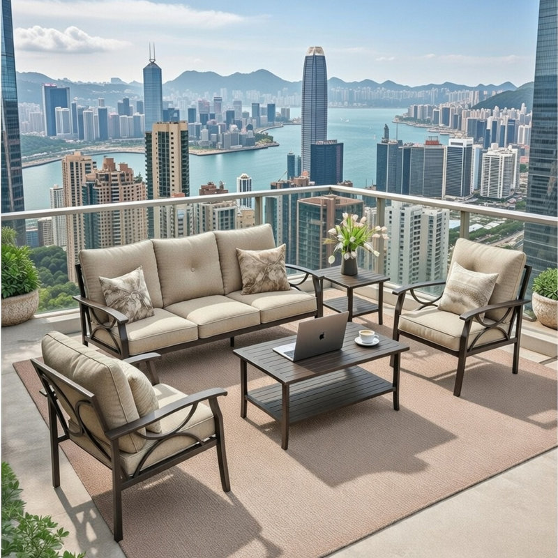 5-Piece Metal Patio Furniture Set, Beige