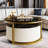 Round Nesting Coffee Table Fluted With Drawer In  & Gold In 27.6" Only The Table, No Chairs.-1218767744