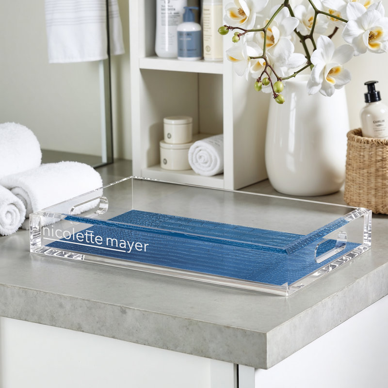 Plateau décoratif crocodile rectangulaire en acrylique, L 12,5 po x P 7,75 po x H 2 po, Bleu de Kyoto