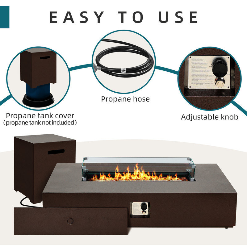 Rectangle Iron Propane Smokeless Fire Pit Table with Hidden Fuel Tank