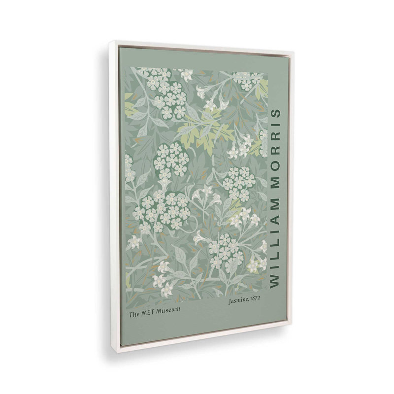 «Green Jasmine» par William Morris, reproduction sur toile, H 12,75 po x l 8,75 po x P 1,75 po, Cadre flottant blanc opaque