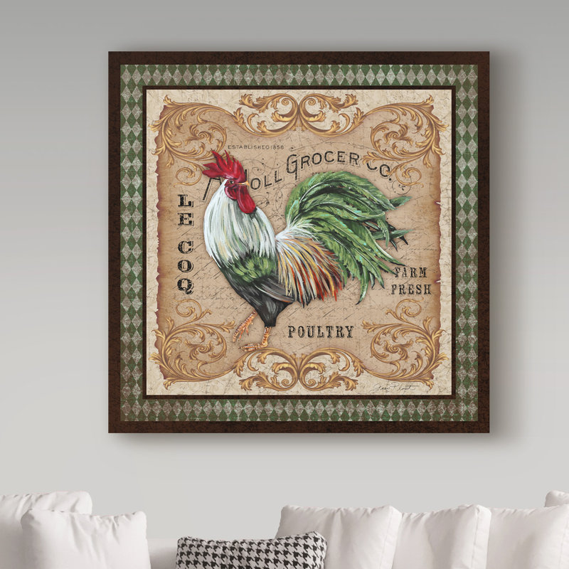 Publicité rétro sur toile tendue «Old World Rooster 3» par Deagen, H 24 po x l 24 po x P 2 po