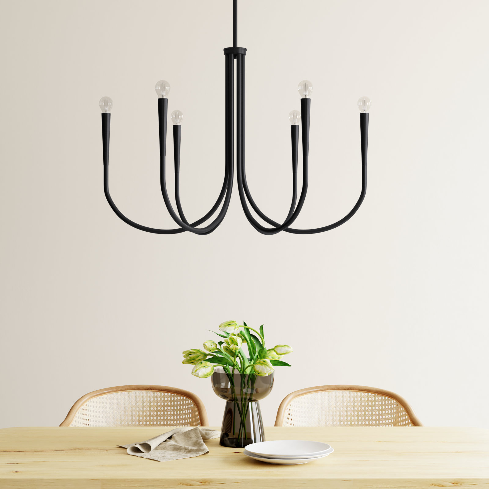 Catalena 6 - Light Dimmable Classic/Traditional Chandelier, Black, 24.5" H x 36" W x 36" D
