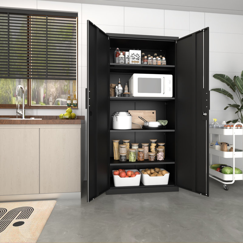 Metal Tall Storage Cabinet With Doors And Adjustable Shelves,72" Lockable Garage Storage Cabinet With Lock For Home Office,garage,school