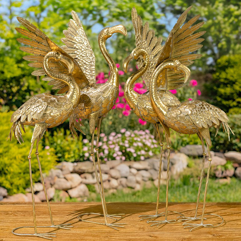 Ensemble de 4 figurines de jardin flamant rose métallique assorties