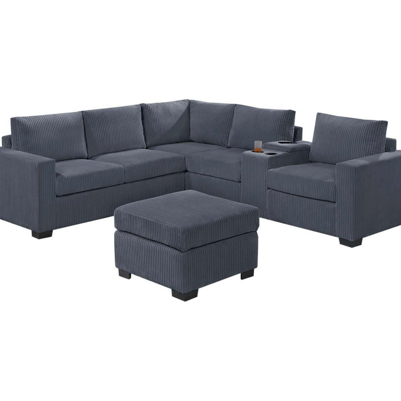 Ensemble de canapé modulaire 4 pièces moderne et fonctionnel, Gris foncé