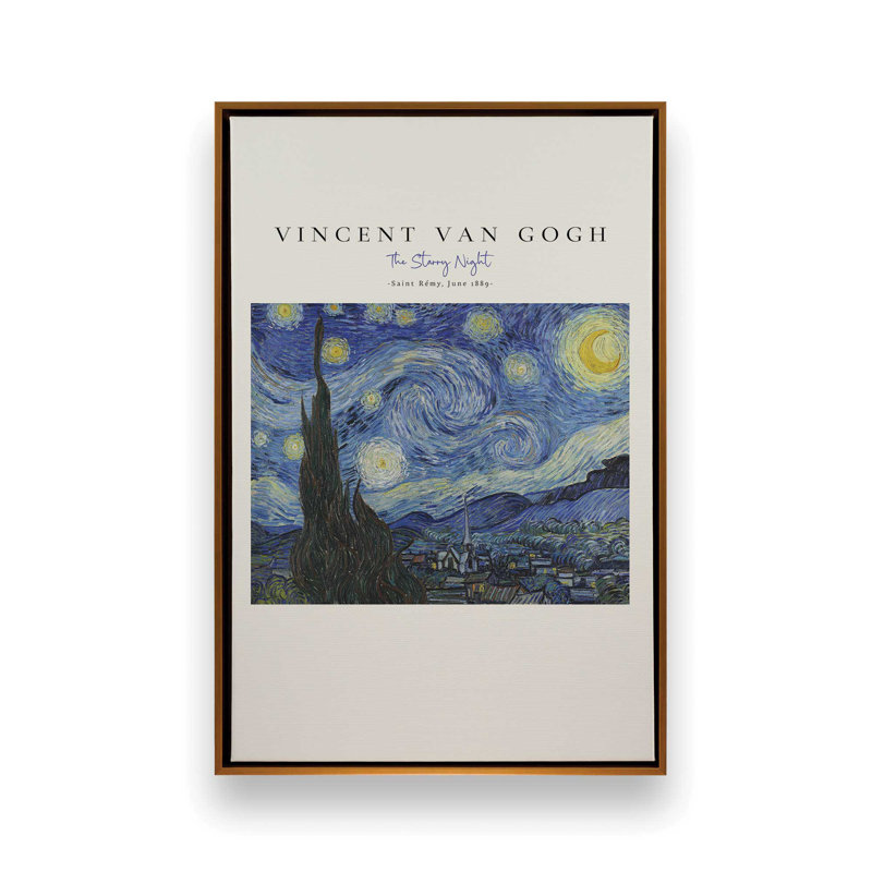Van Gogh's The Starry Night v2, H 12,75 po x l 8,75 po, Cadre flottant or poli