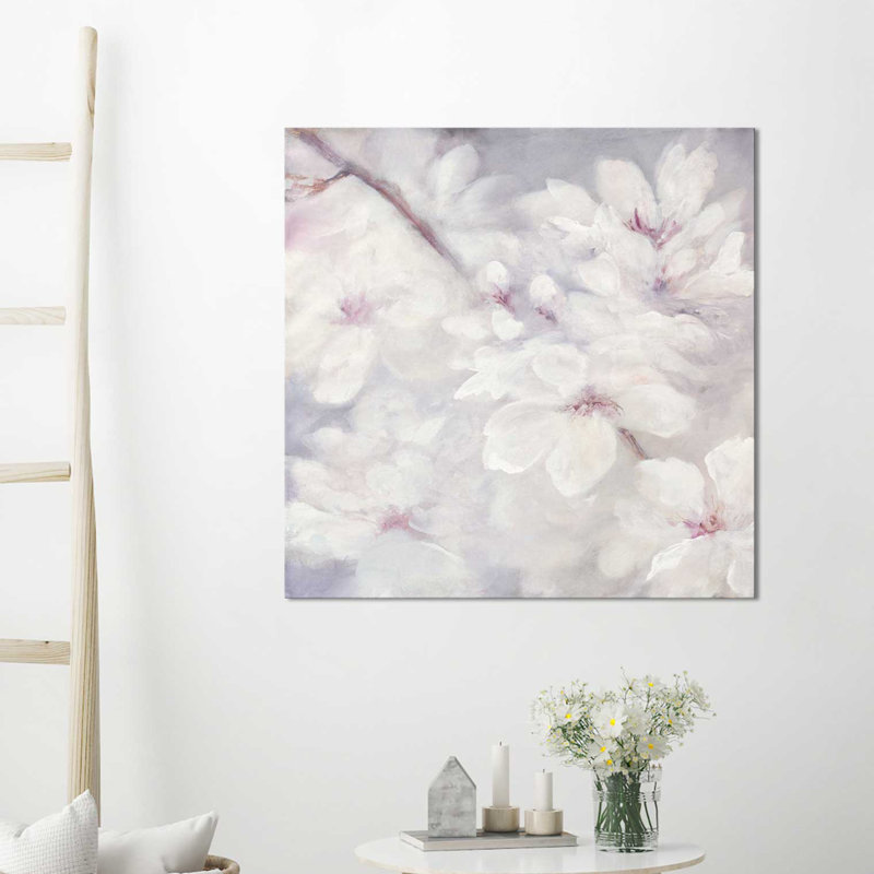 «Cherry Blossoms I», reproduction de peinture acrylique sur toile, H 28 po x l 28 po x P 1,5 po, Toile tendue