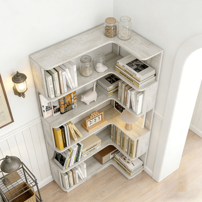 Freestanding Corner Bookshelf, Light Gray