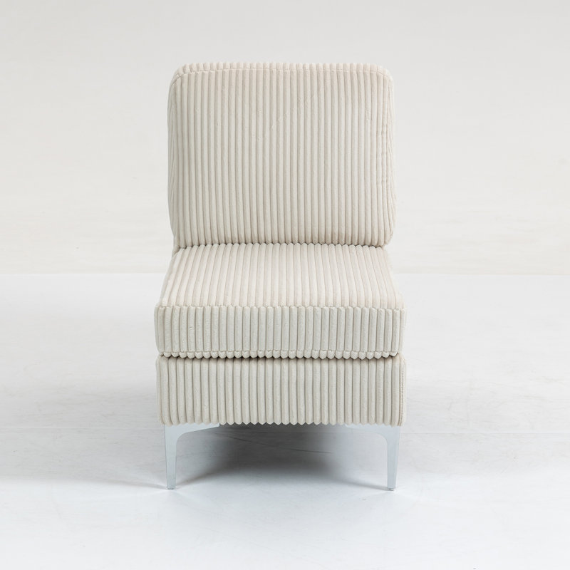 22.65" W Armless Accent Chair For Modular Sectional Sofa, Beige Corduroy