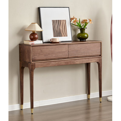 35.43" Walnut colour Rectangular Solid Wood Console Table