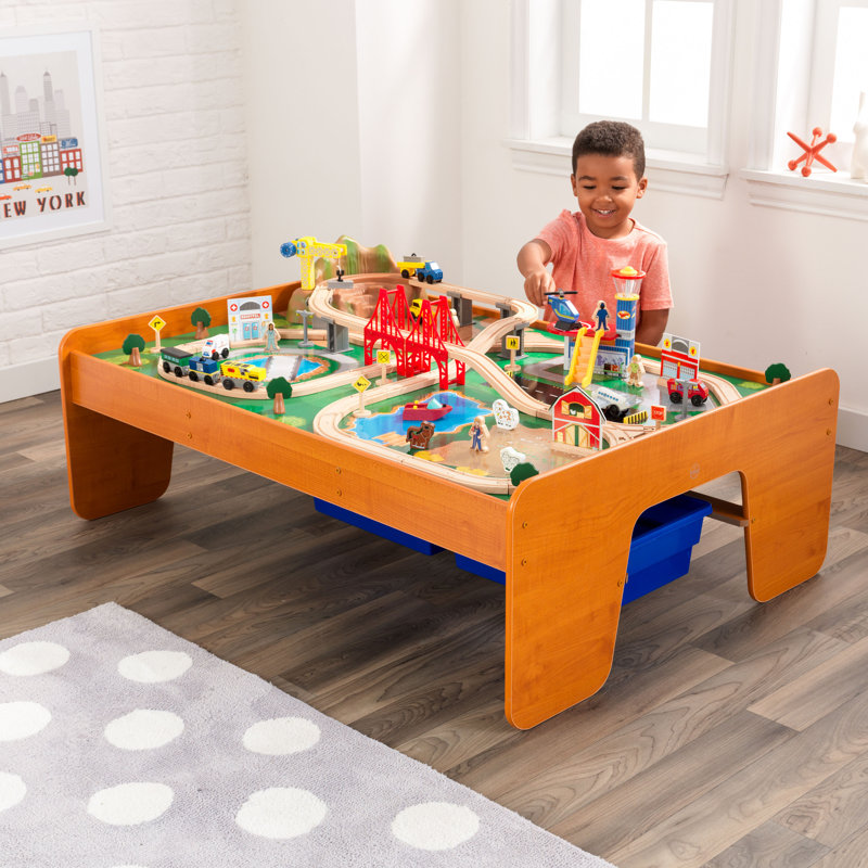 Ride Around Town Wooden Train Set with Table and 100 Pieces