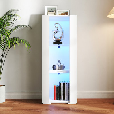 Storage Cabinets With Aluminum Strip Lamp,With Glass Shelves, For Living Room/Bedroom/Office