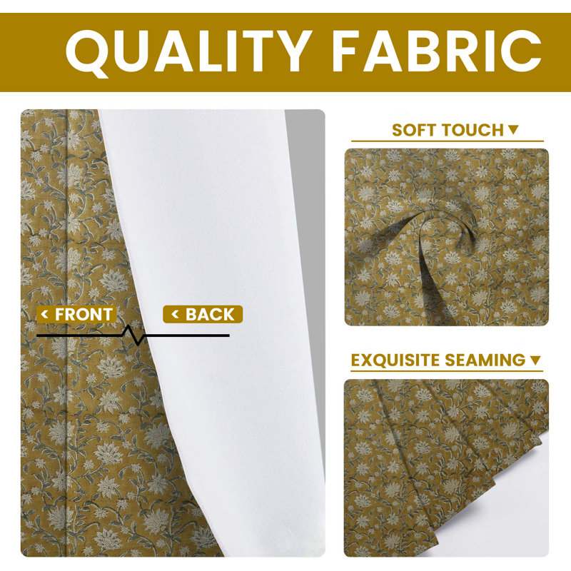 Fabdivine Block Print Eyelet Curtains Window Drapes for Décor Thick Linen 54x102 Inch- Aradhna, 54" W x 102" L