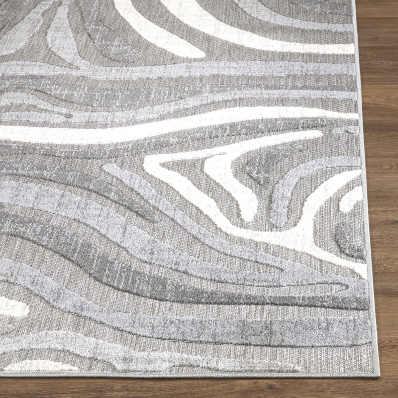 Tapis en polypropylène imprimé animalier gris / blanc, Rectangle 6 pi x 9 pi