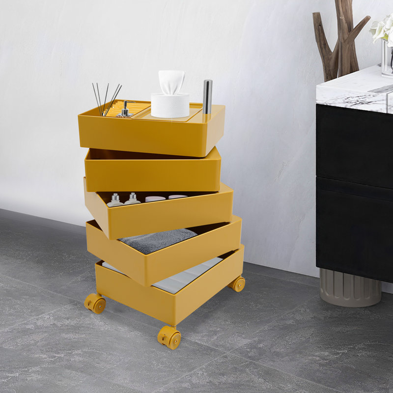 Armoire de rangement Table de chevet pivotante avec 4 roulettes, Jaune