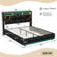 Industrial Upholstered Ottoman Bed With LED Lights, Storage Headboard & Charging Station, Black PU Faux Leather, EU Double & King-1350759074