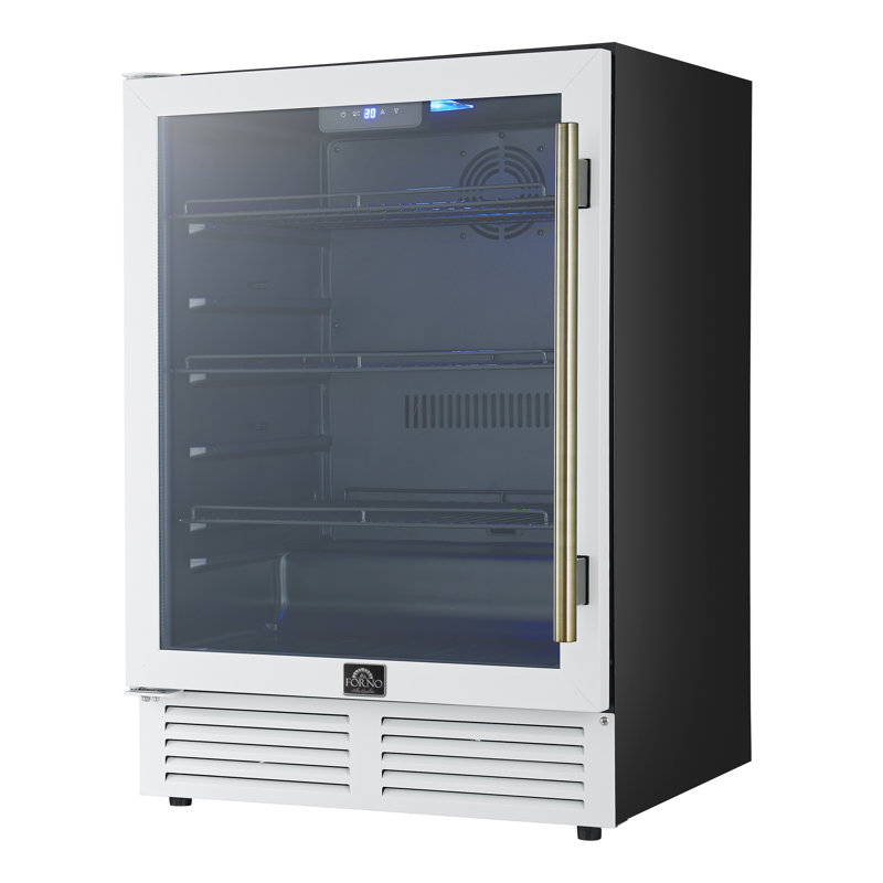 Forno Frescolino 24 Inch Beverage Cooler in White, Antique Brass Handles, Triple Glass Door, 188 Can, White