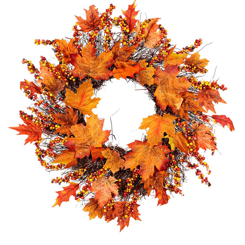 Handcrafted Faux Lighted Maple Polyester 45cm Wreath