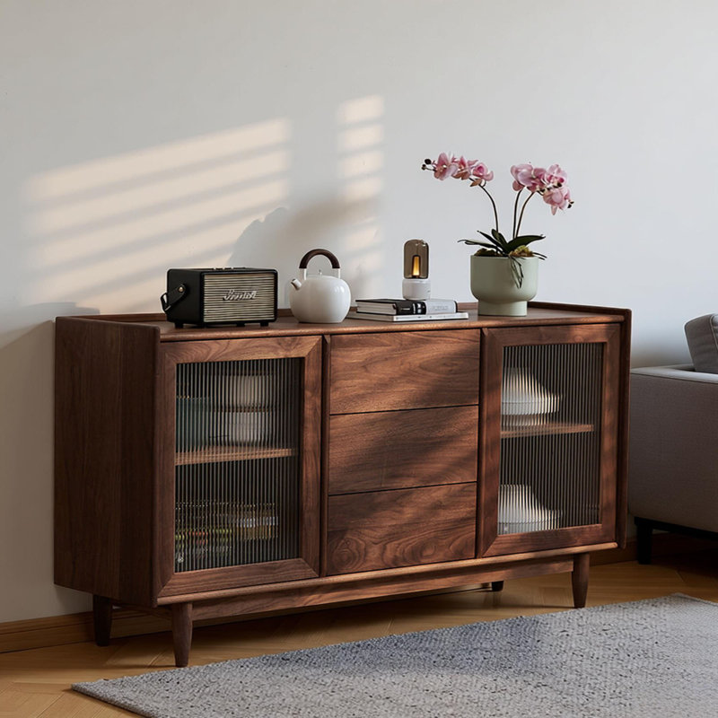 Buffet de rangement moderne en bois massif minimaliste, H 35,43 po x l 62,99 po x P 15,74 po