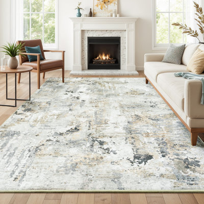6'X9' Modern Abstract Machine Washable Area Rug, Non-Slip Low Pile Carpet for Living Room, Bedroom & Dining Room