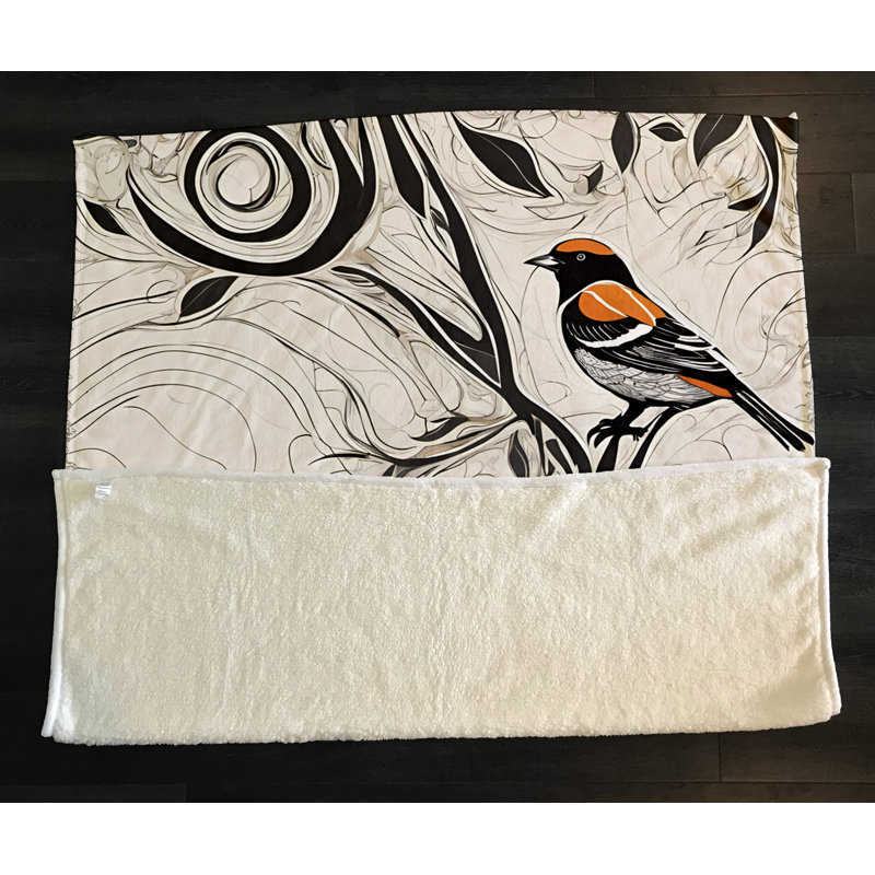 Jeté Richart, L 51 po x L 60 po, Imprimé animalier / floral / abstrait, Blanc / noir / orange
