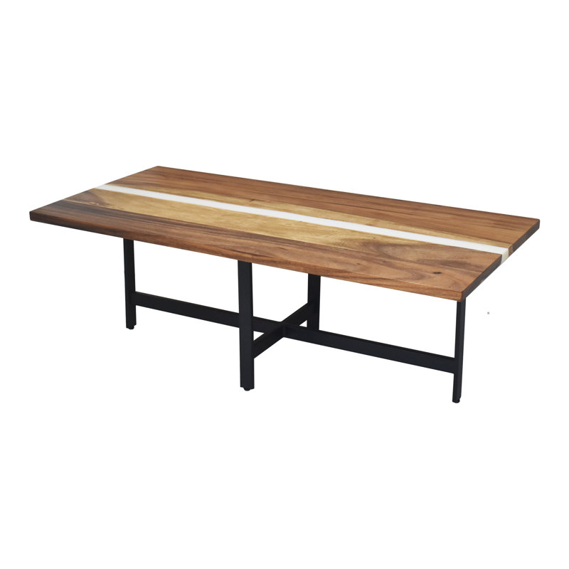 Medium Acacia Wood and White Resin Coffee Table with Iron Base