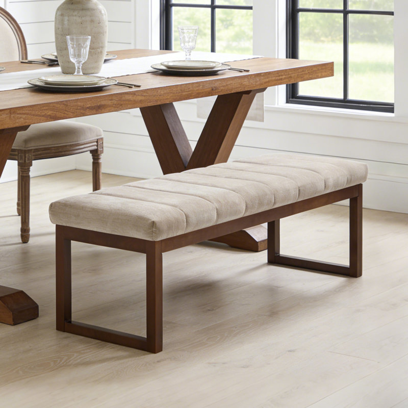 53'' Wide Upholstered Bench With Wood Legs, Camel