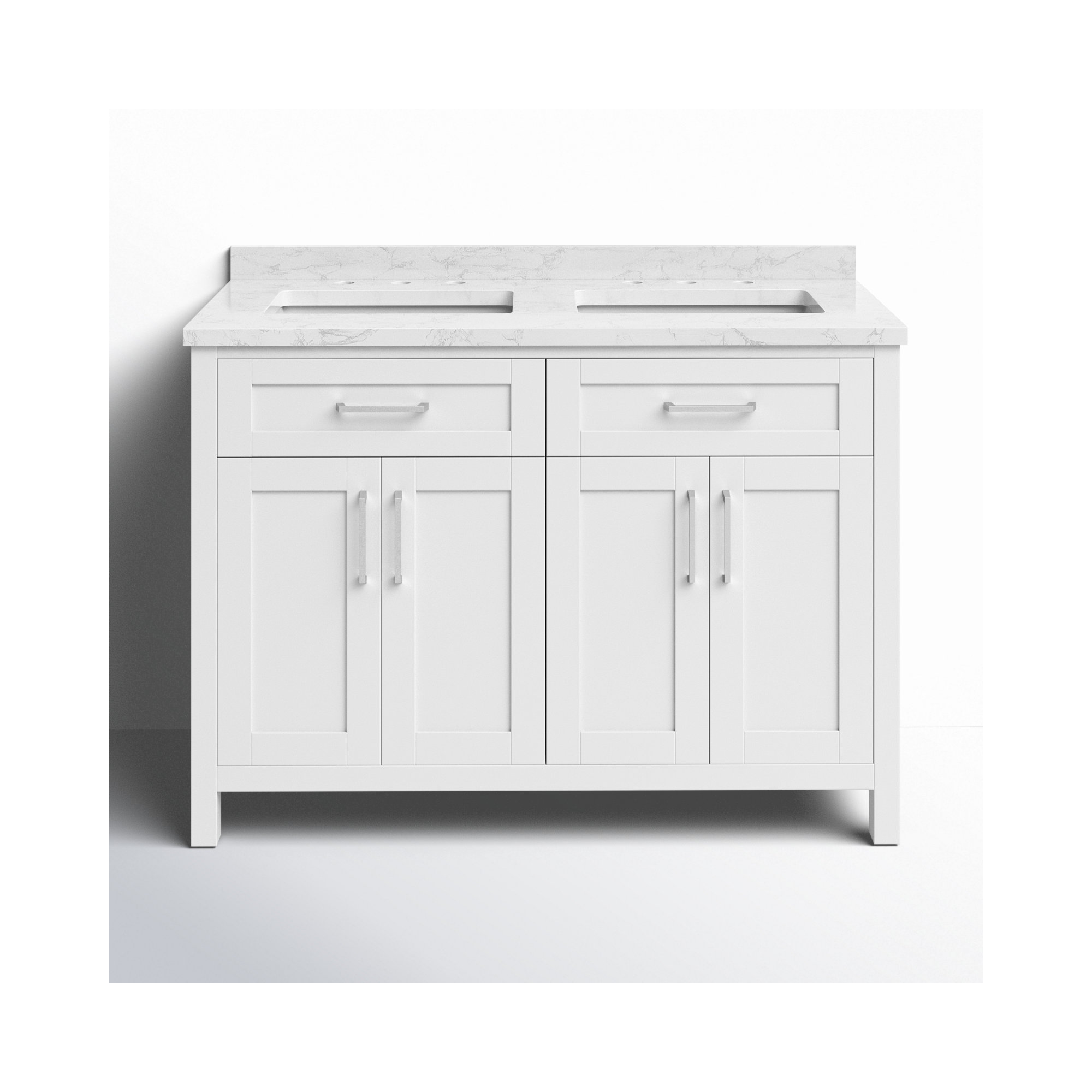 Tahoe 48 In. Double Sink Bathroom Vanity In Brushed Almond Latte, Cloudy Sky, Pure White, Brushed Nickel
