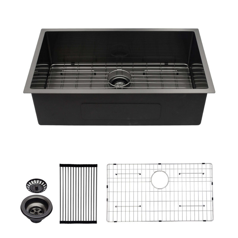 33x19x10"Undermount Single Bowl Stainless Steel Kitchen Sink, Matte Black