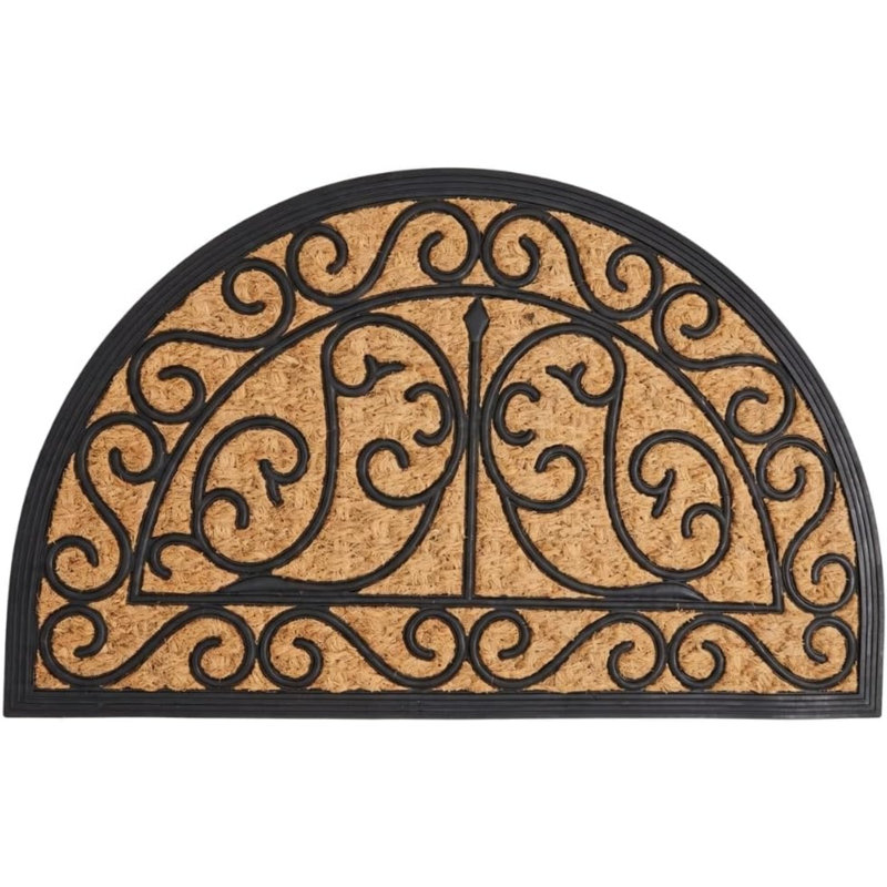 Natural Half Moon Coir & Rubber Backed Door Mat for Indoor and Outdoor, Non-Slip, Dirt Trapper, Durable Rubber Mat, for Front Door, Hallways, Entrance, 45 x 75cm