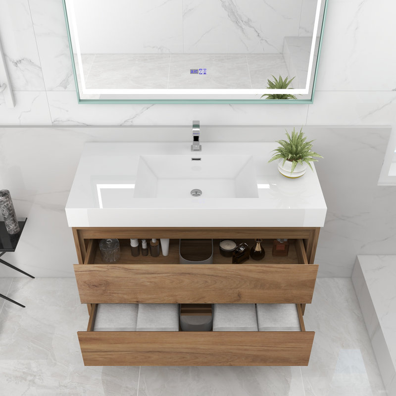 Cloude 42'' Single Bathroom Vanity with Acrylic Top, White Oak