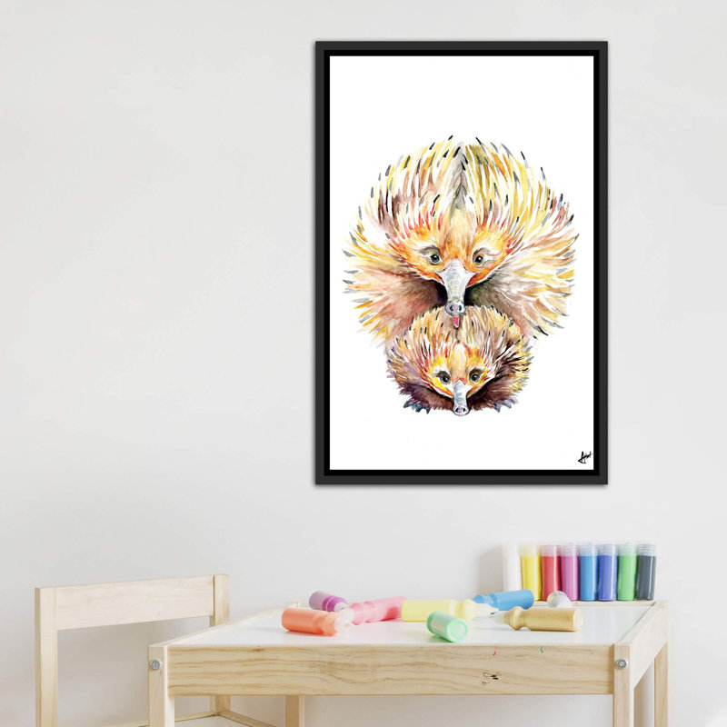 Décoration murale énigmatique Echidnas pour enfants, H 26 po x l 18 po x 1,5 po, Toile avec cadre noir patiné